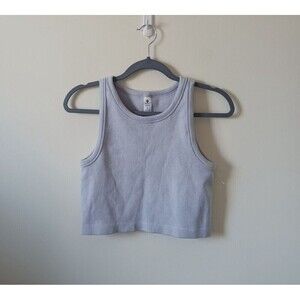 90 Degree By Reflex Ribbed Crop Tank Top Womens Gray Yoga Workout Size L‎